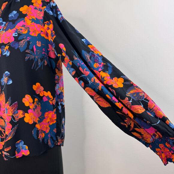 Anthropologie MAEVE Colette Peasant Blouse Floral Ruffle Split Neck XS X-Small - Picture 3 of 7